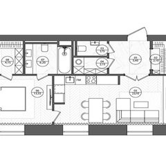 Двухкомнатная квартира 61.5 м²