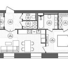 Двухкомнатная квартира 61.4 м²