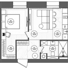 Однокомнатная квартира 39.2 м²